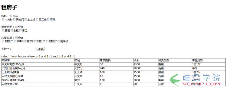 PHP应用：php出租房数据管理及搜索页面