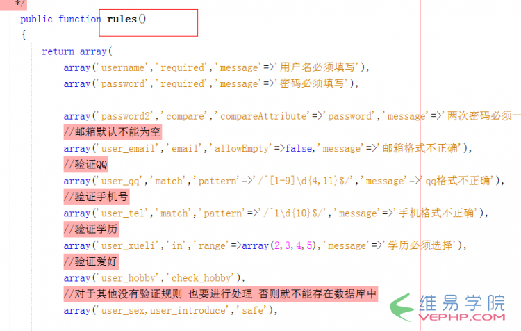 PHP学习：Yii框架数据模型的验证规则rules()被执行的方法