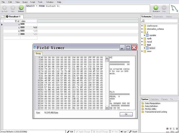 MYSQL教程Mysql LONGBLOB 类型存储二进制数据 (修改+调试+整理)