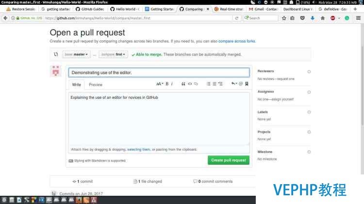 open a pull request in github repository