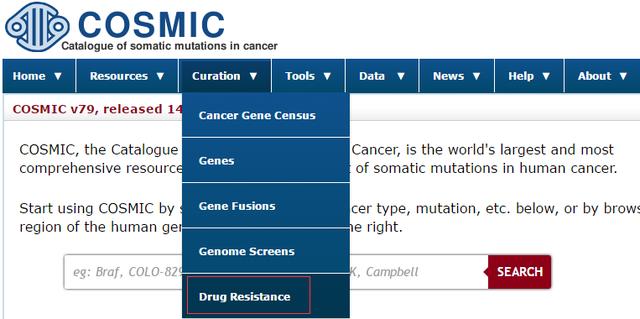 COSMIC数据库,轻松查找靶向药物耐药位点