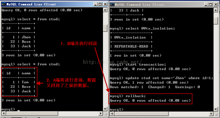 Mysql应用mysql 详解隔离级别操作过程(cmd)