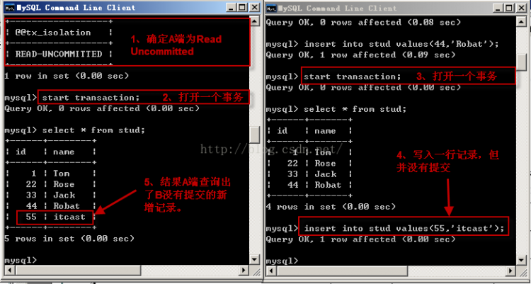 Mysql应用mysql 详解隔离级别操作过程(cmd)