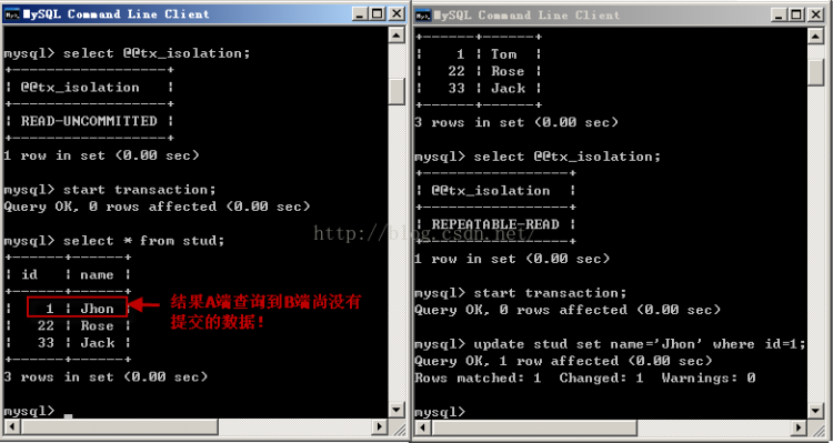 Mysql应用mysql 详解隔离级别操作过程(cmd)