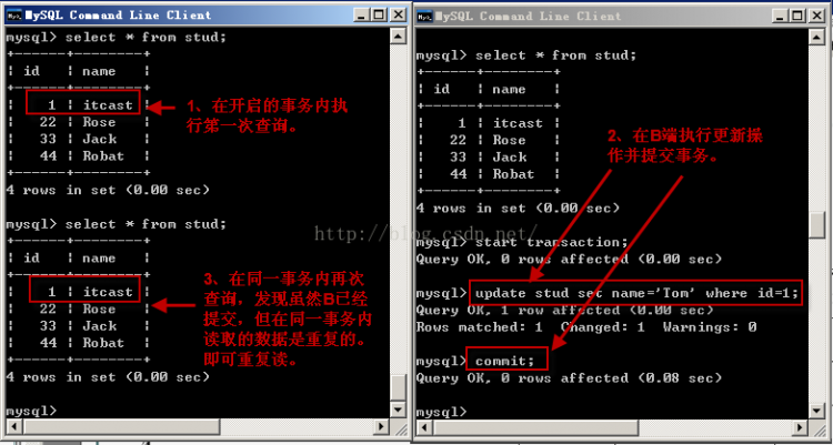 Mysql应用mysql 详解隔离级别操作过程(cmd)